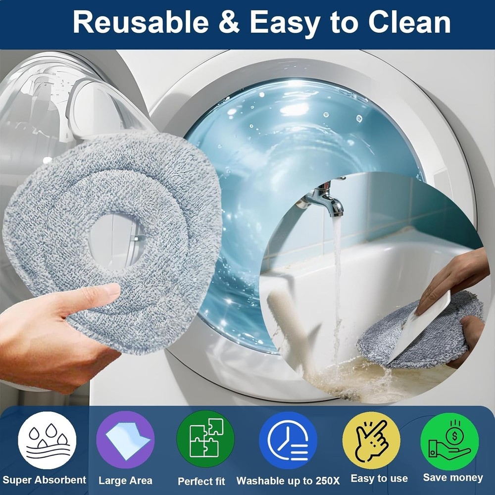 Flat Mop Head Replacements for Ocedar,4 Pack Flat Spin Mop Pads & 1 Plastic Pad