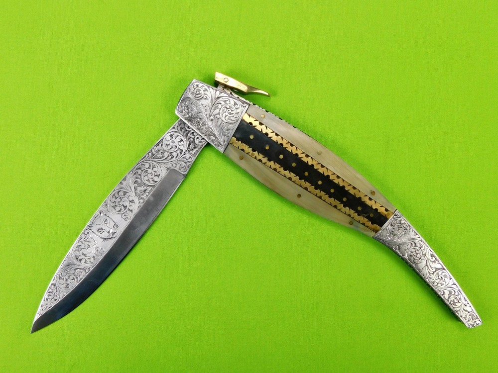 US Custom Made Huge Navaja Engraved Folding Knife