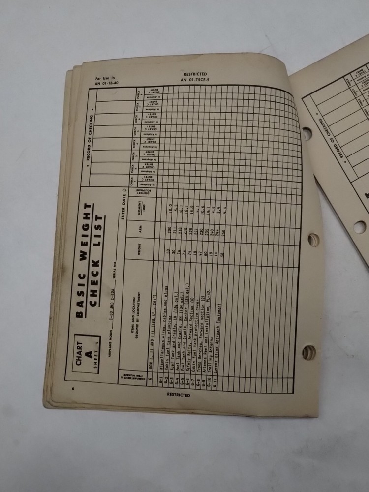 Lockheed C-60/C-60A/R50-4/5/6/ Lodestar II Basic Weight Checklist Loading Data