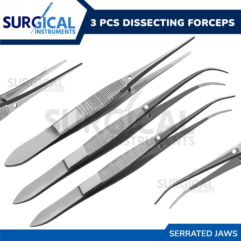 3 Pcs Iris Forceps 4" Serrated Surgical Veterinary Instruments German Grade