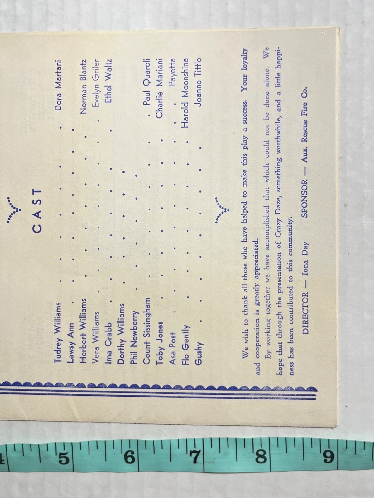 Vintage Comedy Program 1952 Fire Dept Annville PA