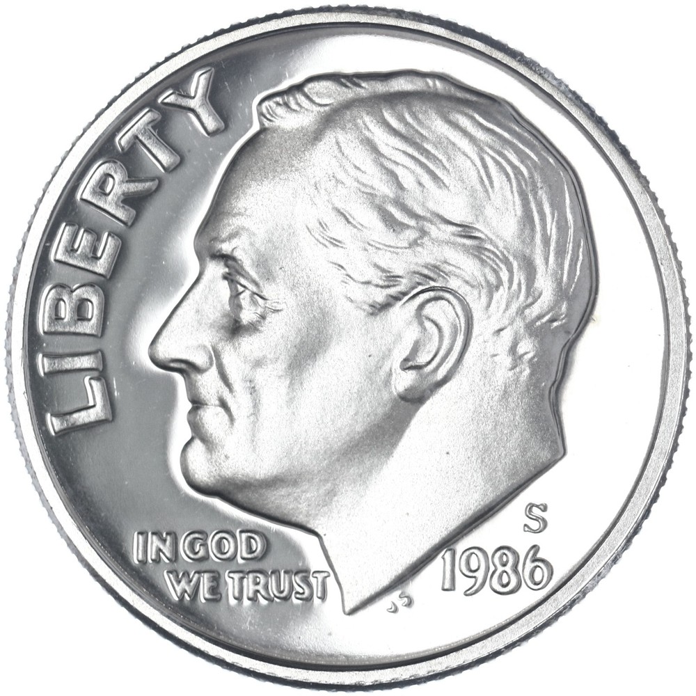 1986 S Roosevelt Dime Gem DCam Proof CN-Clad