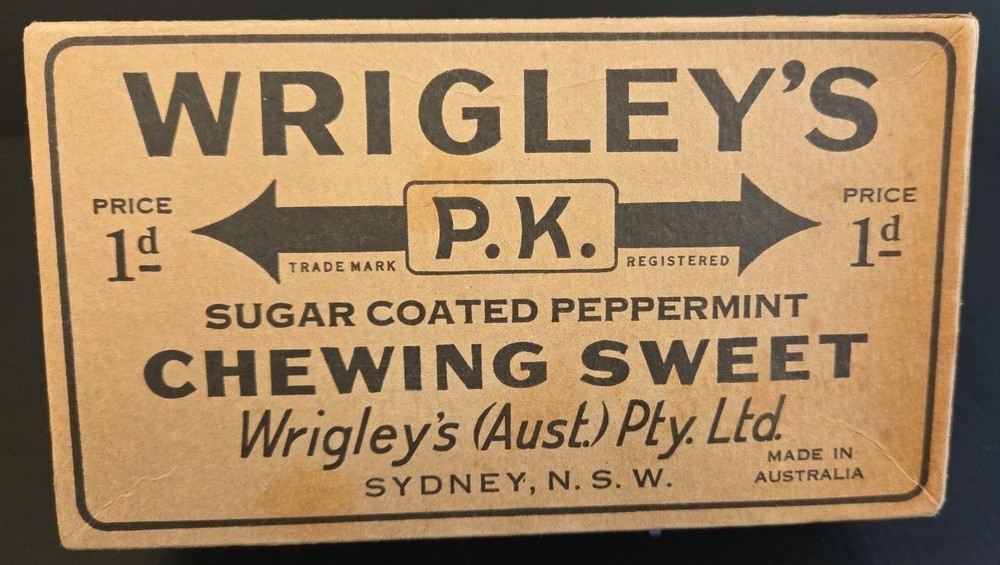 c1940s WRIGLEY'S PK Peppermint Bubble Gum Store DISPLAY BOX Empty #2 Sweet
