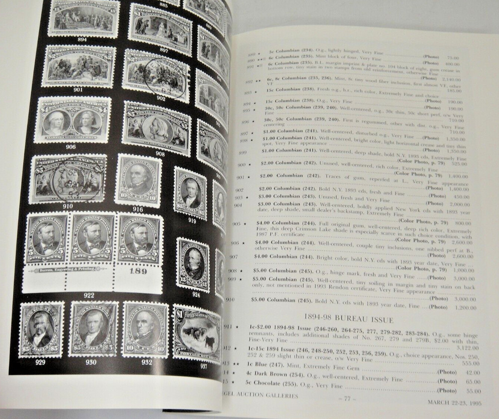 Siegel Stamp Auction Catalog 1995 1845-1869 Issues 1847 & 1869 Pictorial Issues