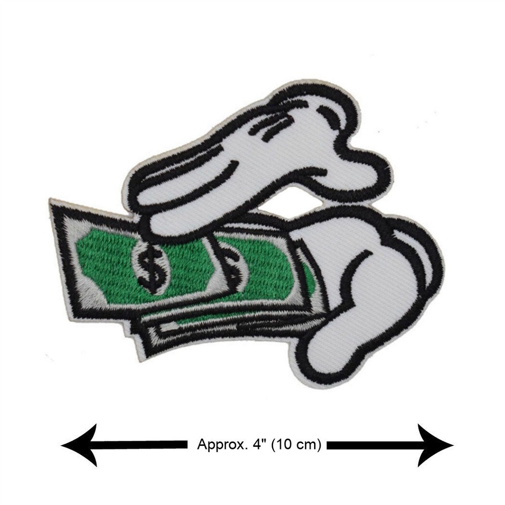 MAKE IT RAIN IRON ON PATCH 4" Mickey Mouse Hands Money Embroidered Fat Stack NEW
