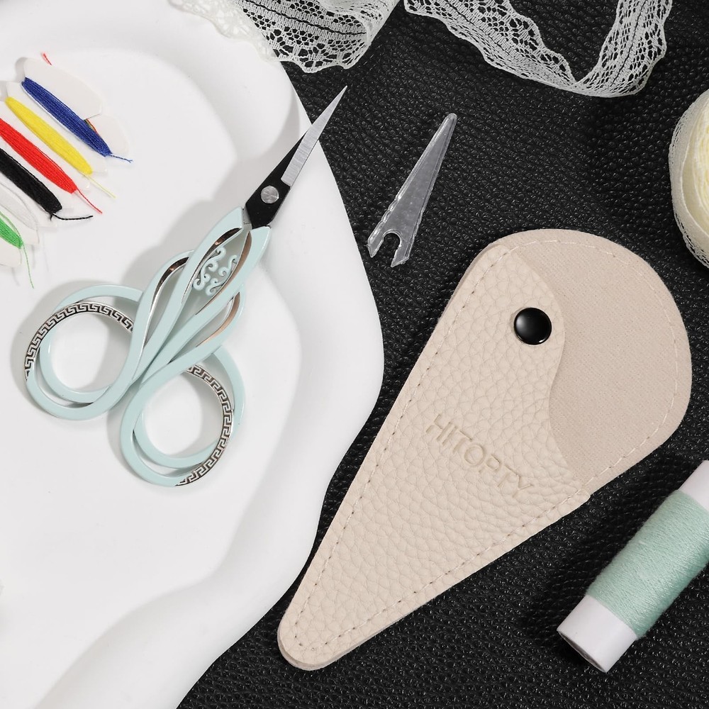 Small Sharp Scissors Pointed Tip Sewing Scissor with Case for Craft Embroider...