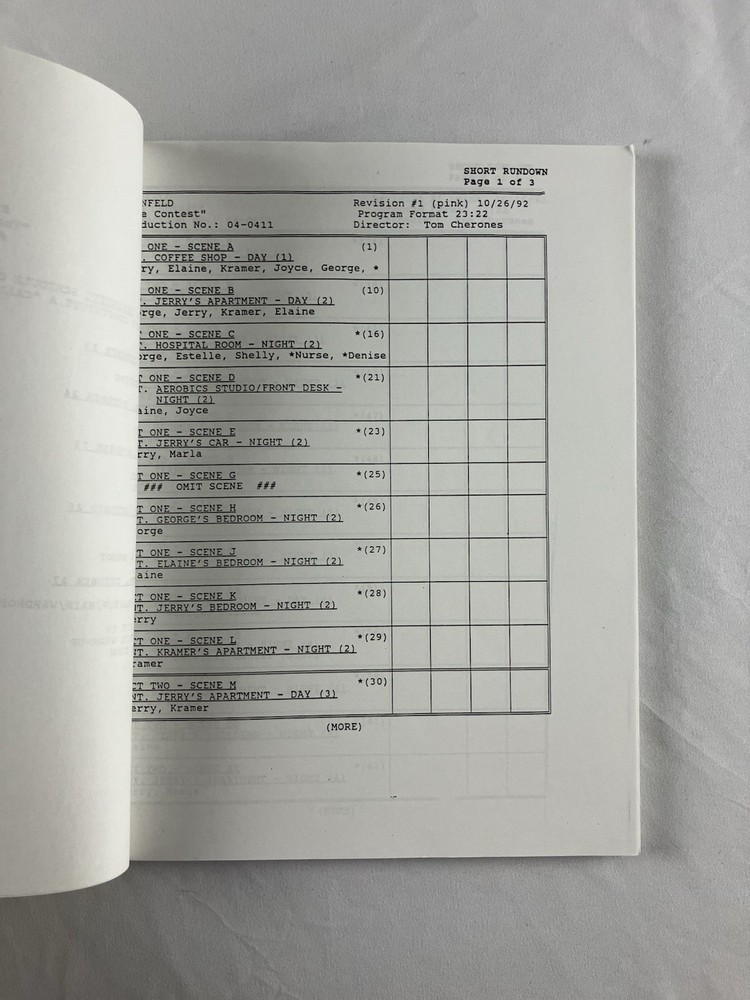 Original SEINFELD "The Contest" TV Script Revised Table Draft 1992 Larry David