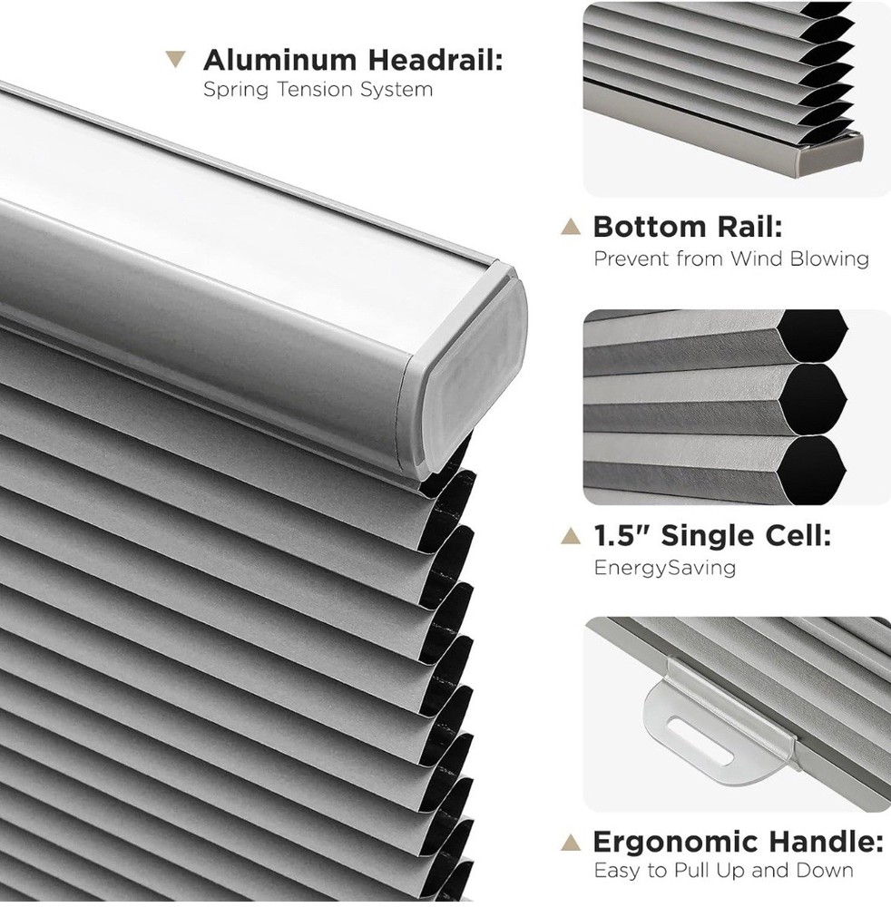 Joydeco Gray Cellular Shade 35 X 64” New