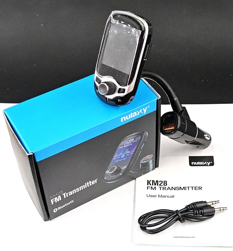 Nulaxy Bluetooth FM Transmitter Smart QC 3.0 KM28 Silver AUX USB TF Hands-Free