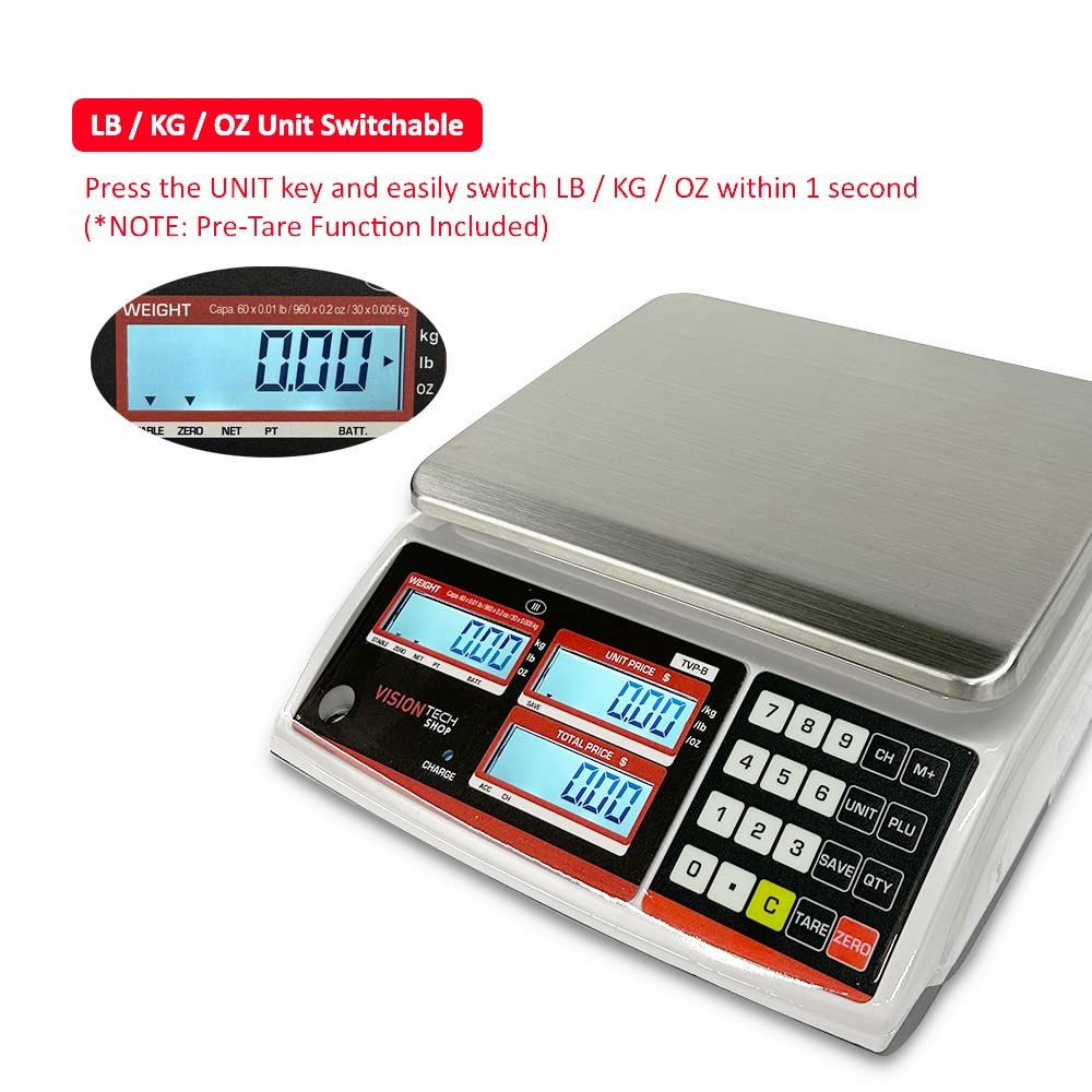 VisionTechShop TVP-30B Price Computing Scale, Lb/Oz/Kg Switchable, 30lb