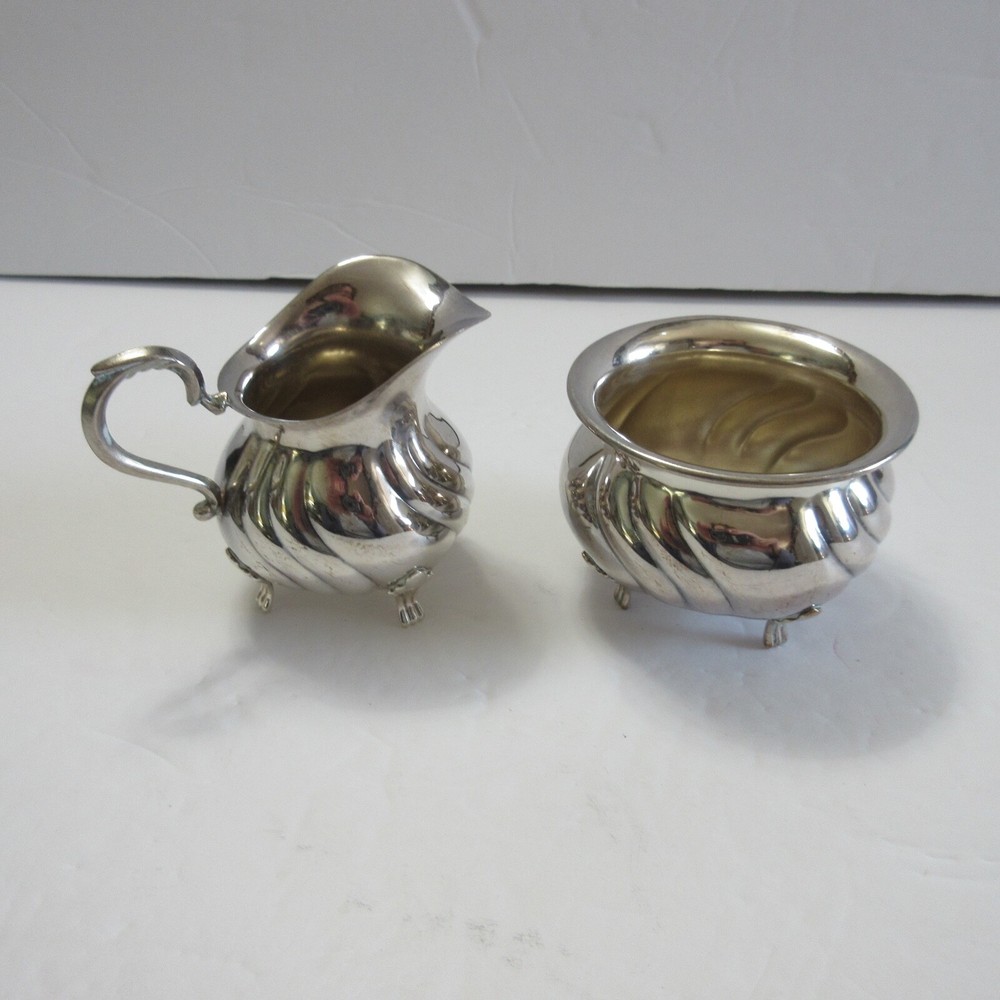 Vintage ) T.M. 60 GR Silverplate Silver Cream and Sugar Set - Norway? - 143.0 gr