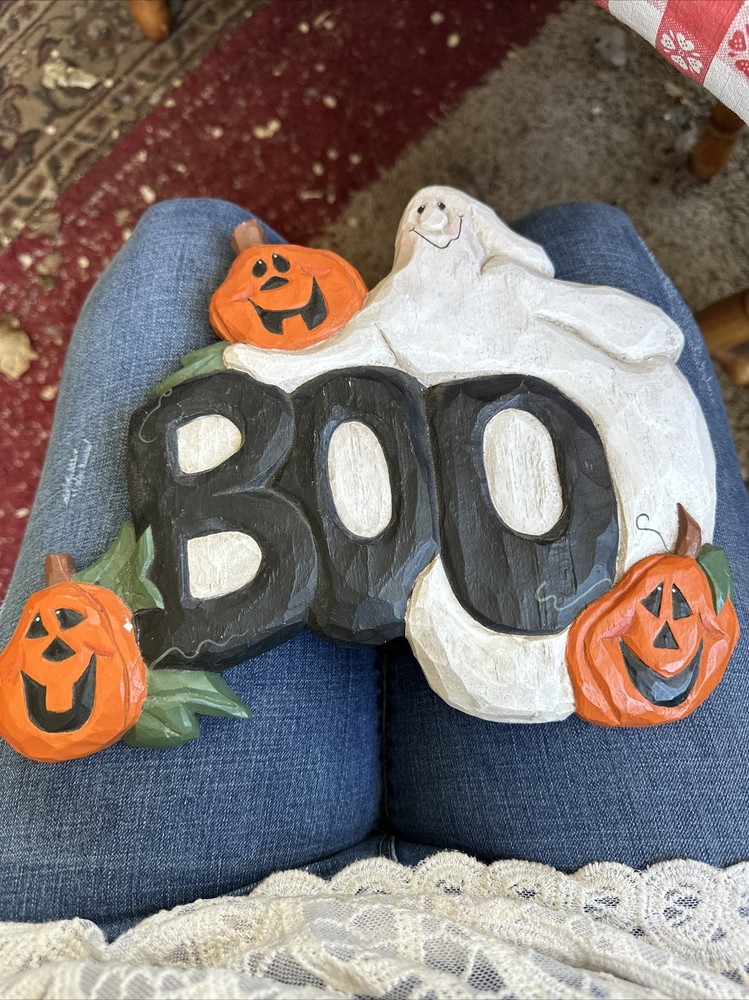 Halloween Ghost & Pumpkins Decor 11” x 10”