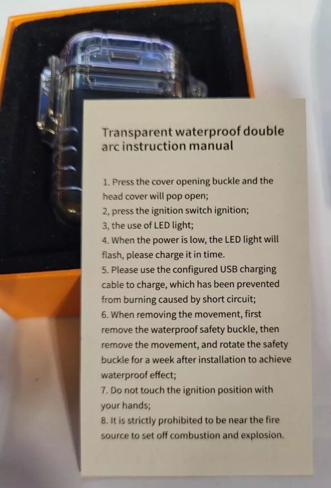 Rechargeable Windproof Transparent Waterproof Plasma Arc Electric Lighter Light
