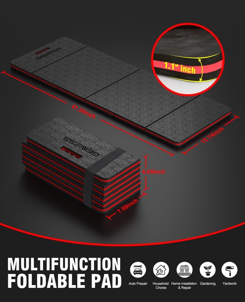 1.1" Foldable Kneeling Pad, Large Supportive Mechanic Mat with Handle & Stora...