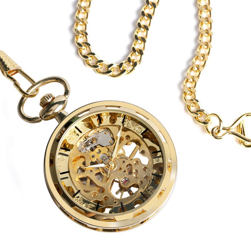 Men's Mechanical Pocket Watch Steampunk Skeleton Pendant Chain Hand Winding Gift
