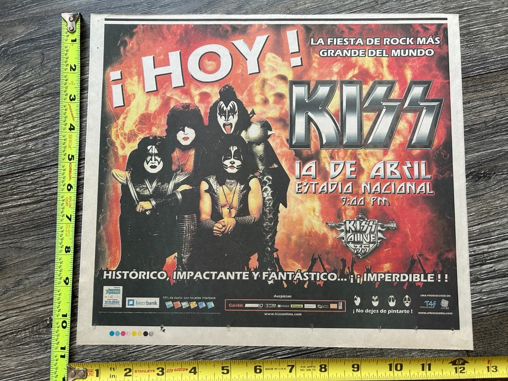 KISS Concert Ad Advert Alive 35 Tour Peru April 14 2009 12.5x11 Vintage Kiss H