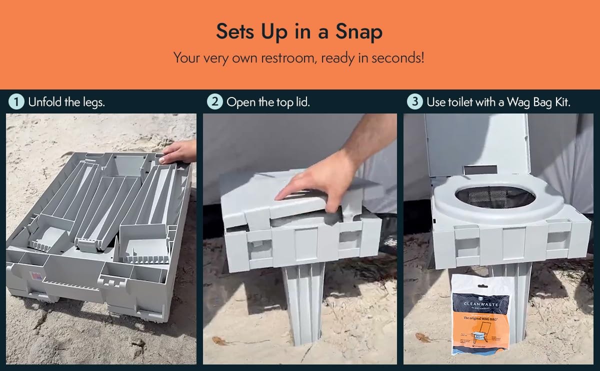 Cleanwaste GO Anywhere Portable Folding Toilet + Bonus Original Wag Bag Kit