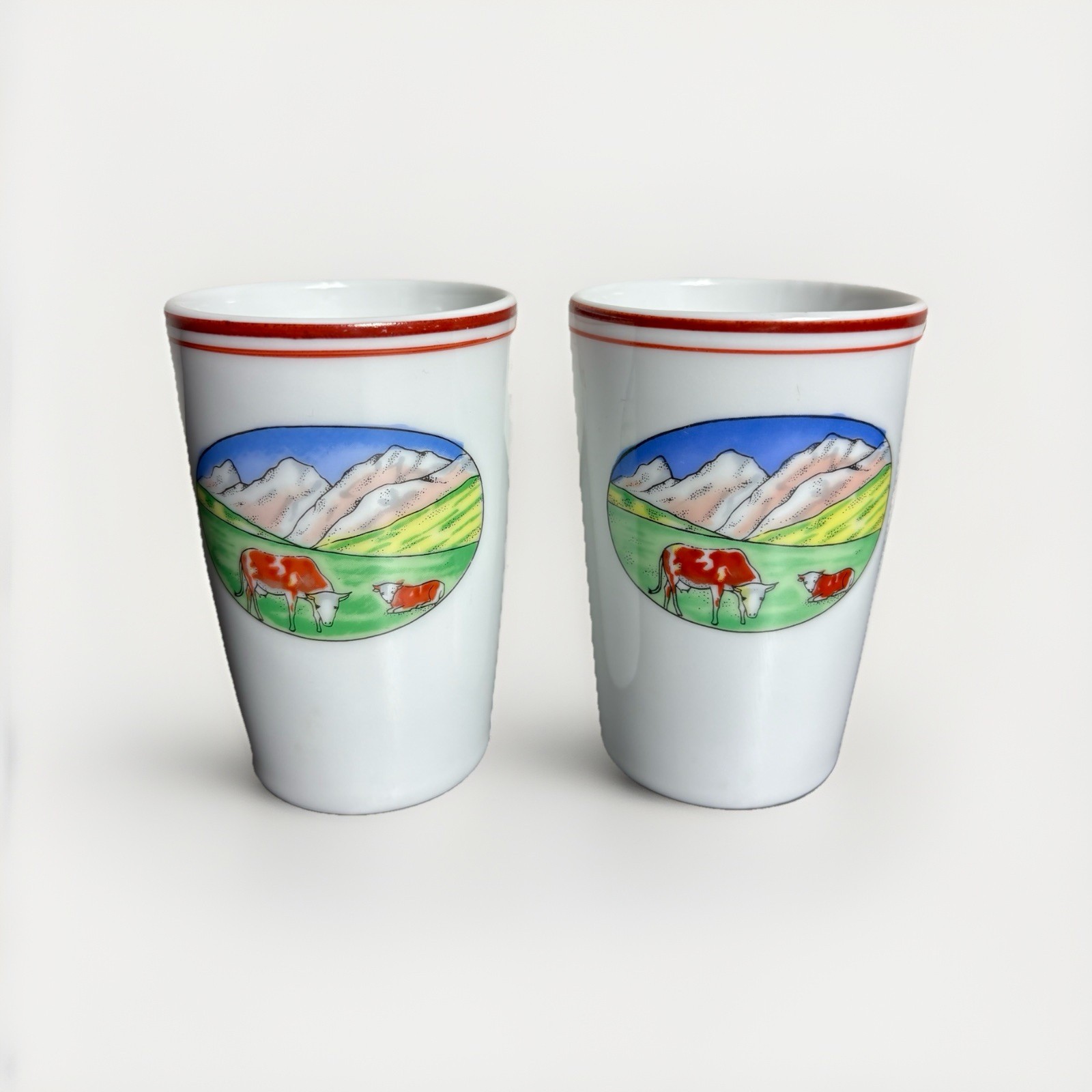 Vintage Lot 1940s/1950s BERNA MELK Dutch Porcelain Swiss Milk Advertising Cups