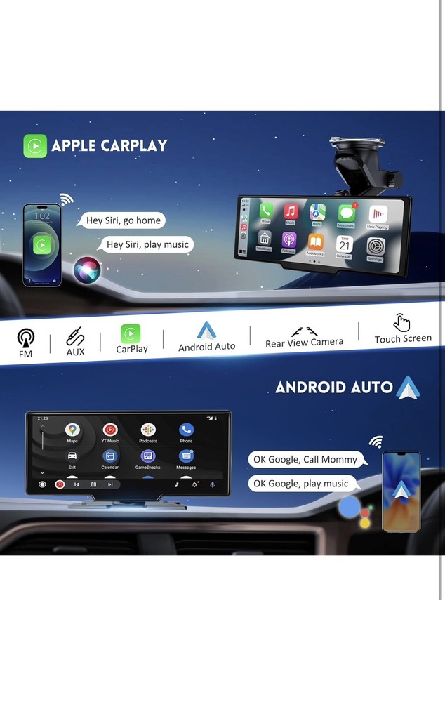 10.26" HD Wireless Android & Carplay Screen for Car, Portable Touchscreen 4K