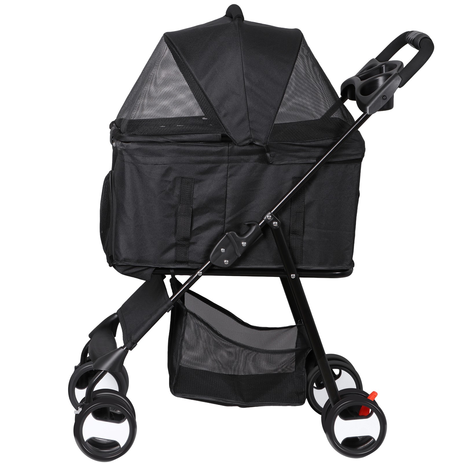 Pet Stroller Foldable Dog Cat Jogger Stroller w/4 Wheels Detachable Basket Black