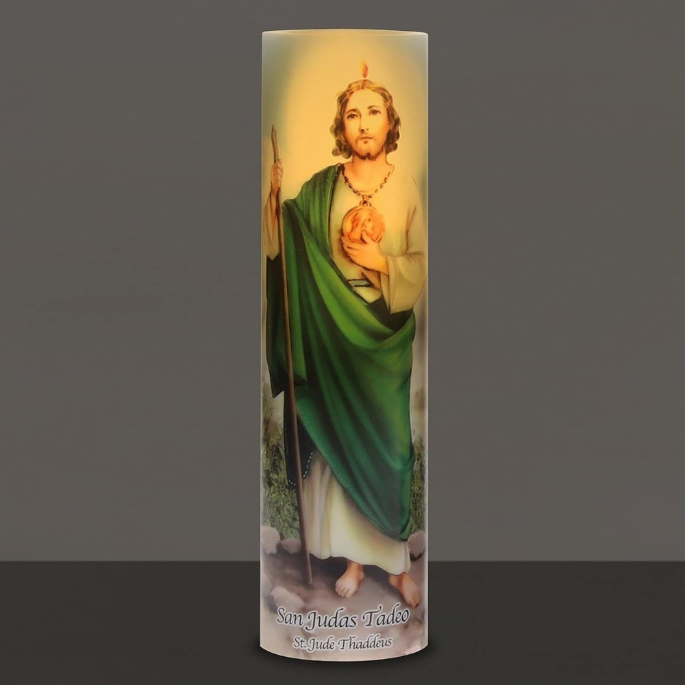 Flameless LED St. Jude Prayer Candle: Automatic Timer for Safe Indoor Use