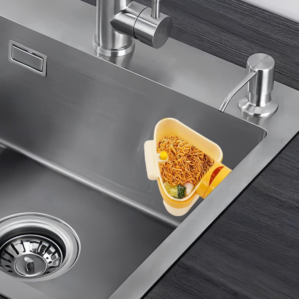 Yellow Triangular Suction Cup Sink Drainer Basket - Corner Organizer