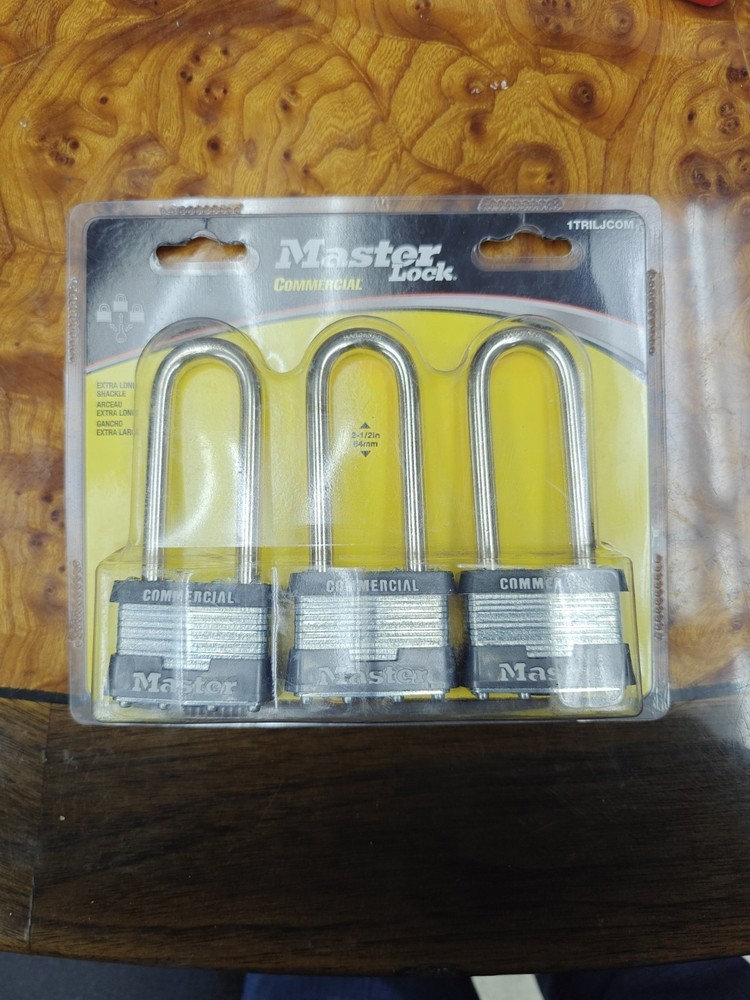 Master Lock 1Triljcom Padlocks, Keyed Alike, Long Shackle, Rectangular Steel 3 P