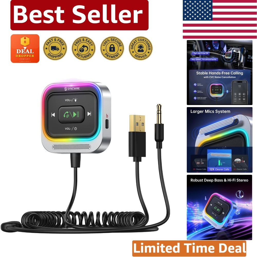 Coiled Cable Bluetooth Car Adapter: Hands-Free Calling & Deep Bass Sound