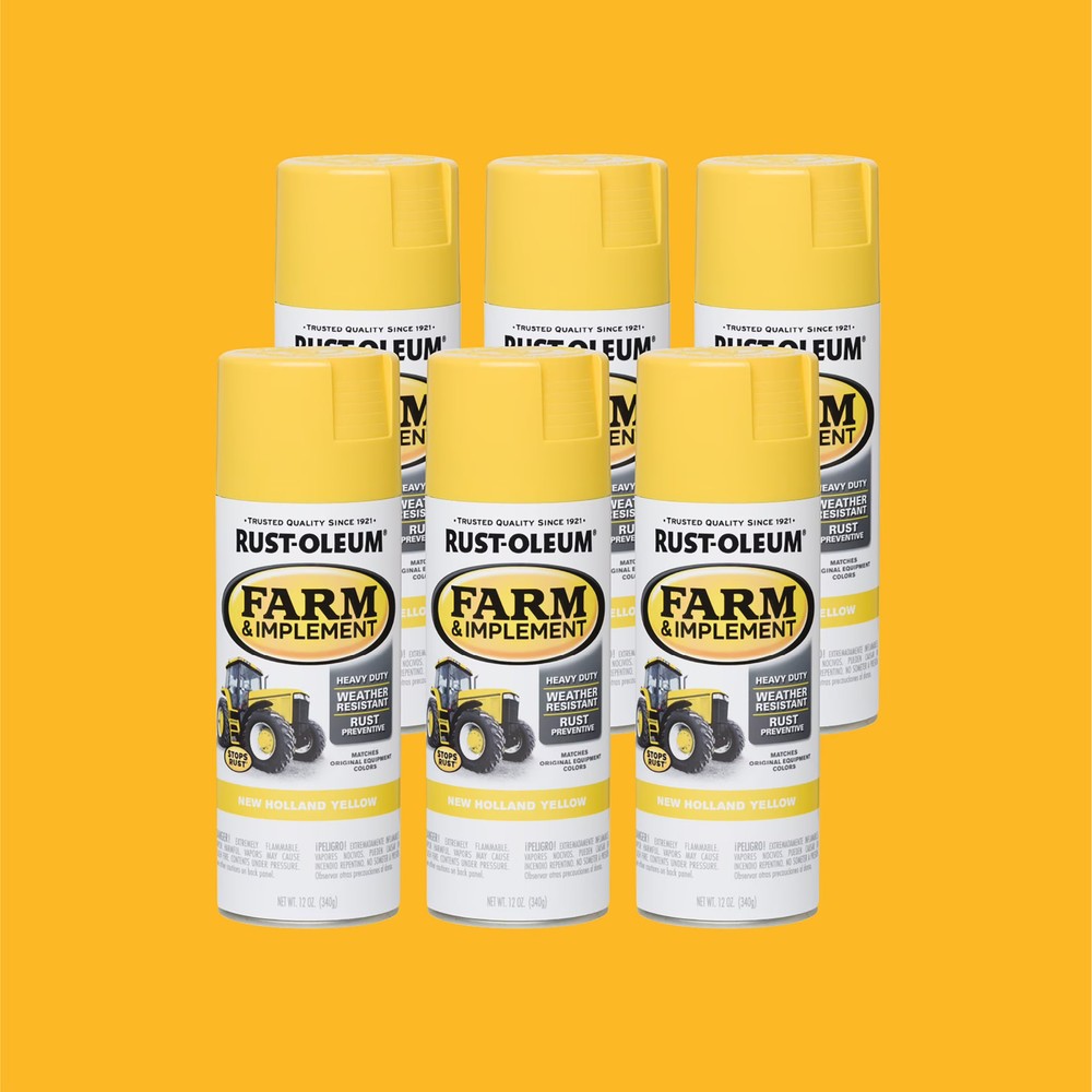 Rust Oleum Farm Implement Paint Yellow Gloss 6 Pack 12oz Spray Coating