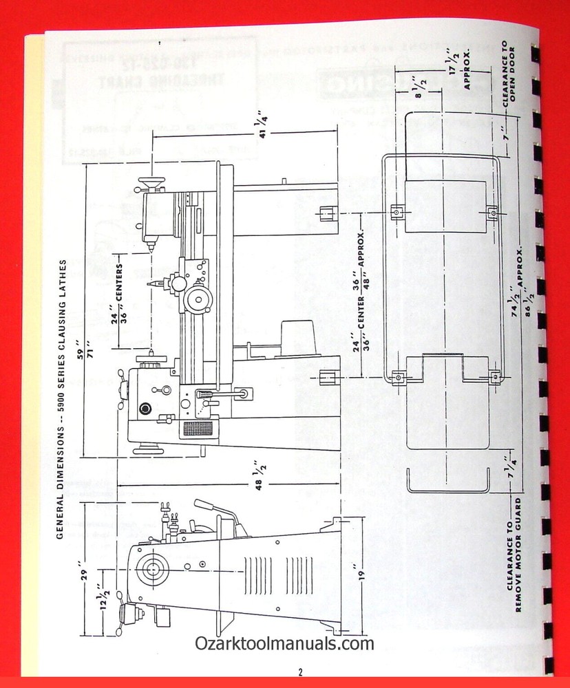 CLAUSING 12" 5900 Series Variable SPD Lathe Operator & Part Manual =502099 1065