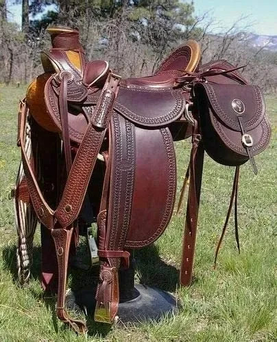 Premium Wade Tree Leather Horse Saddle With Saddle Bag & Tack Size-16,17,18 inch