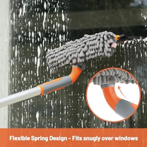 2-in-1 Rotatable Window Cleaner Squeegee Kit with Extension Pole & Bendable Head