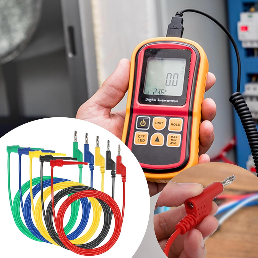 Multimeter Test Lead Set - 5Pcs Stackable Banana Plug to Test Hook Wire Cable Ki