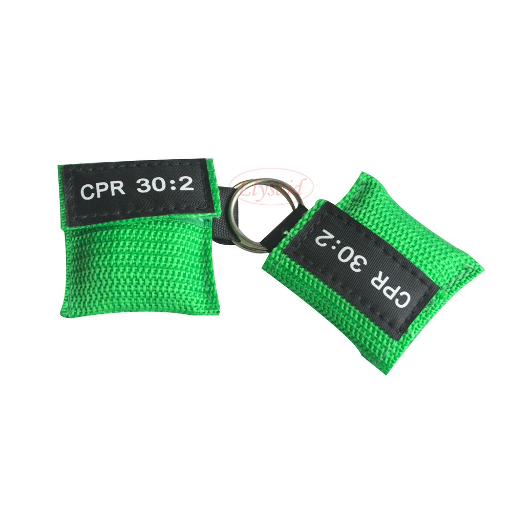 100pcs CPR Face Mask Keychain CPR Face Shield Emergency Training CPR 30:2 Green