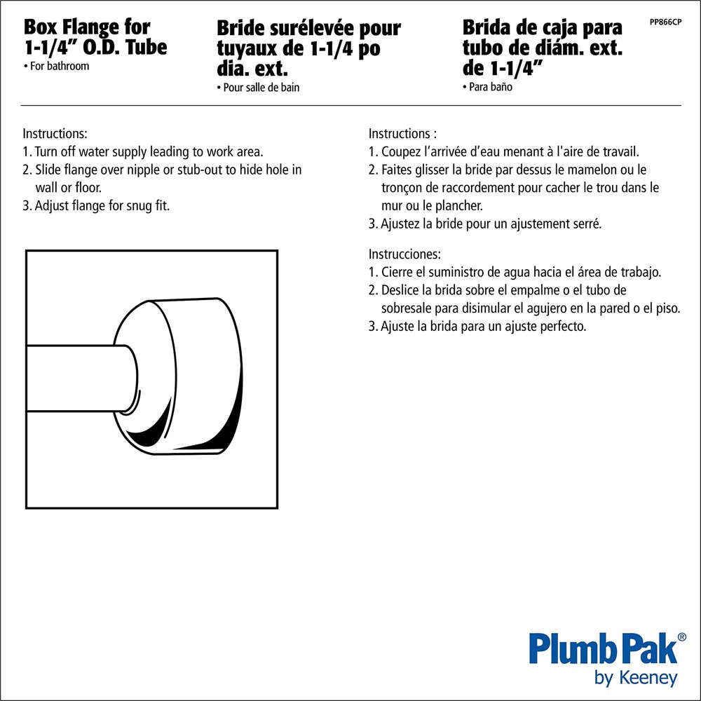 PP866CP 1-1/4" OD Chrome Box Flange