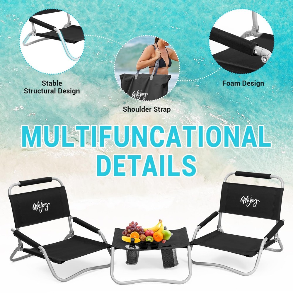#WEJOY 2 Beach Chairs and Table Set Lightweight & Folding Backpack Beach Chai...