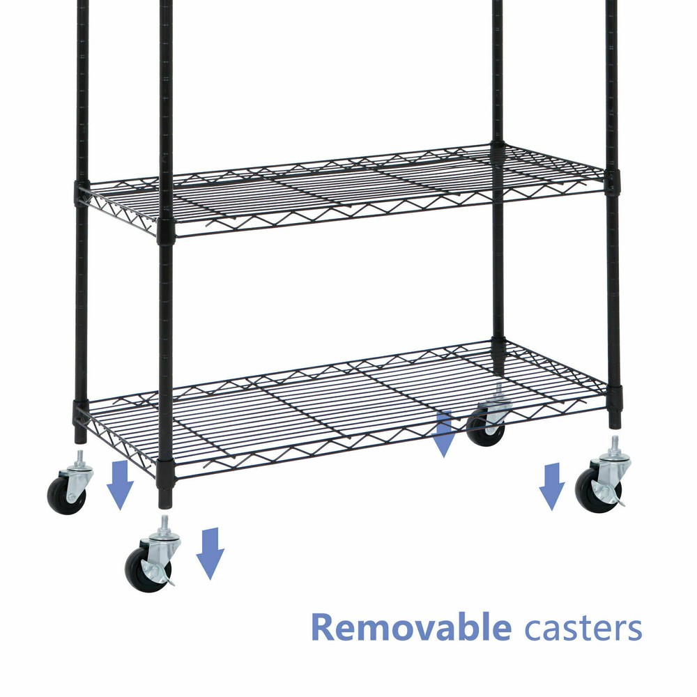 2X 5 Layer Unit Wire Rack Storage Shelf Black Holder Kitchen Display w/ 4 Wheels