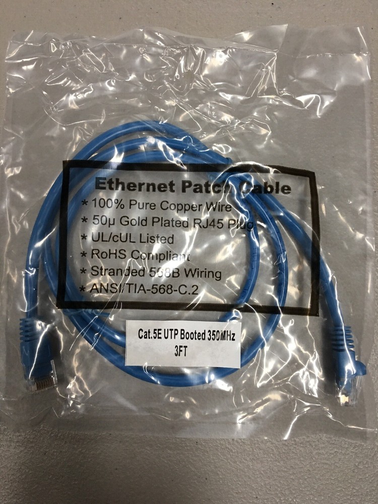 YFC-BonEagle Cat 5e UTP Molded Booted 350MHZ Patch Cord 3ft Blue