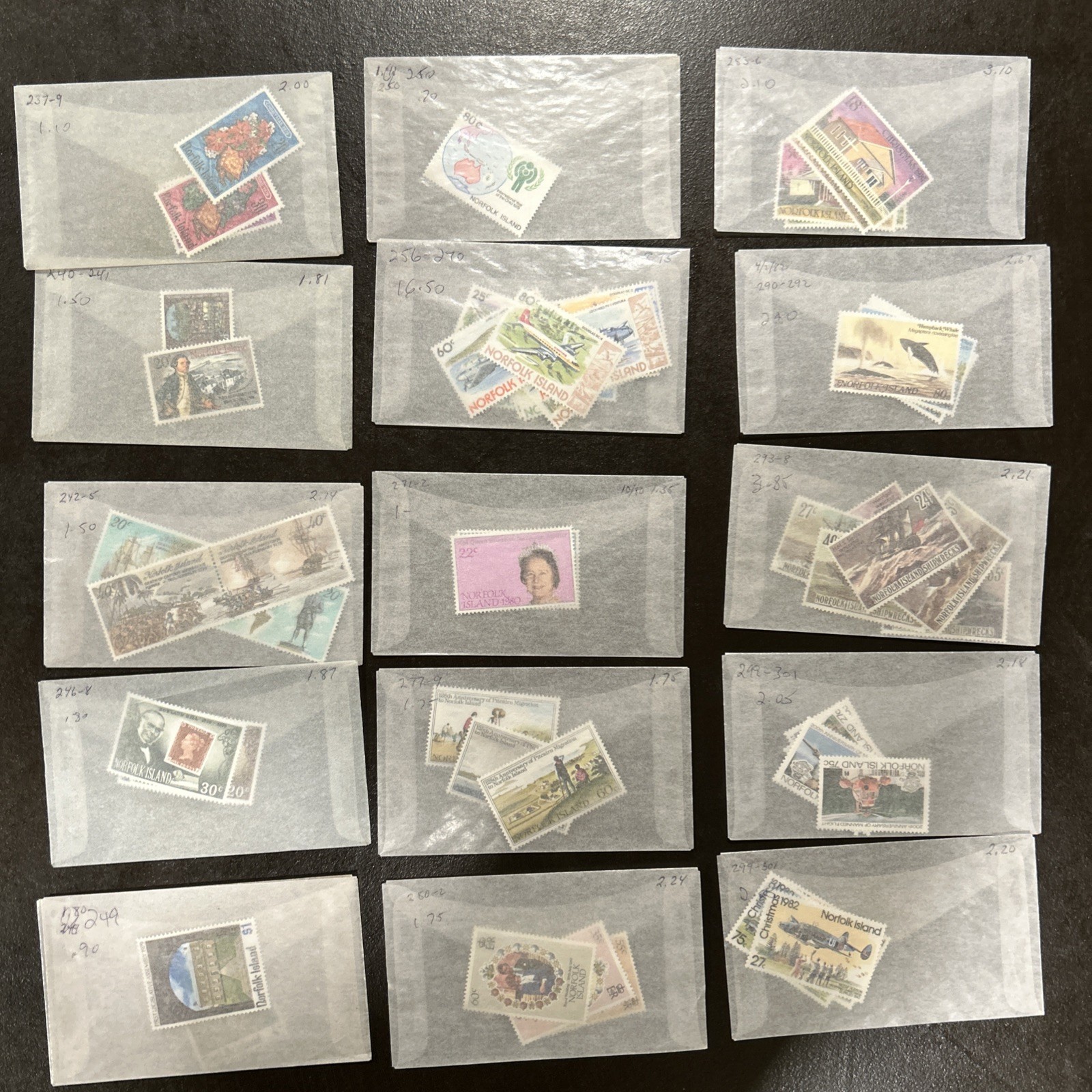 NORFOLK ISLAND 1974-1994 Scott 181-550 MNH In Glassines (Missing ~15 Issues) $$$