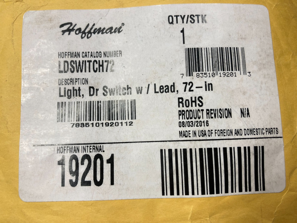 Hoffman LDSWITCH72 Light Door Switch w/72" Lead - NEW
