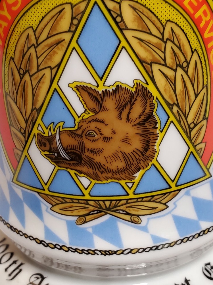 US ARMY Beer Stein Large Stoneware Mug 100th Area Support Graphic EUC