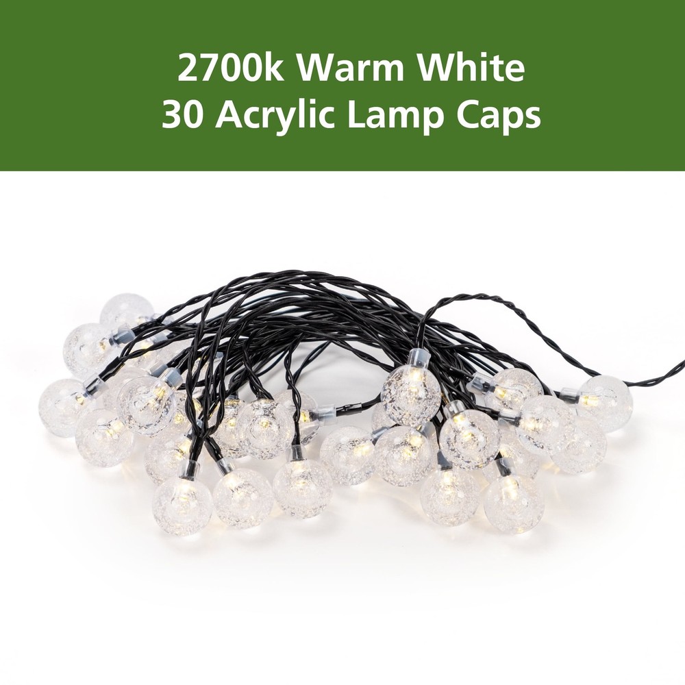 30ct Solar Garden Decorative Globe Bubble Warm White String Lights