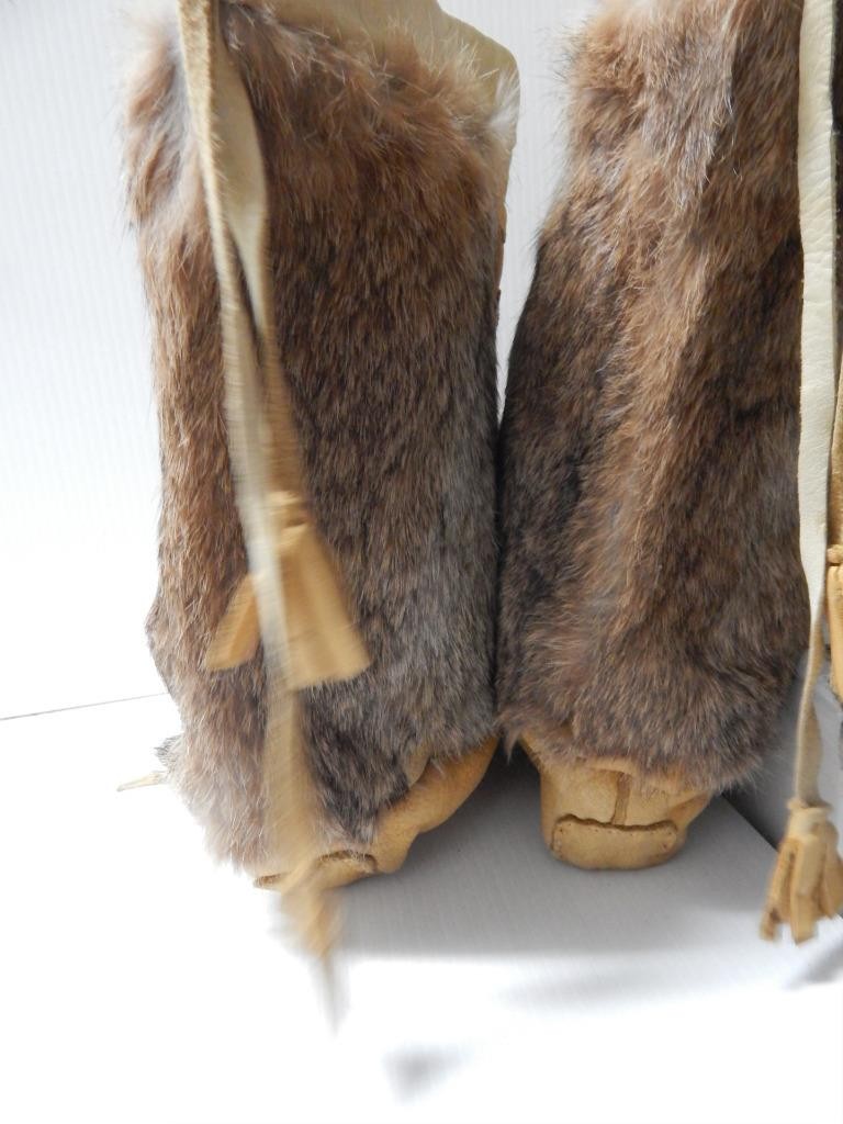 VINTAGE CANADIAN NORTHERN CREE INDIAN HI TOP BEADED BUTTERFLY MUKLUKS MOCCASINS