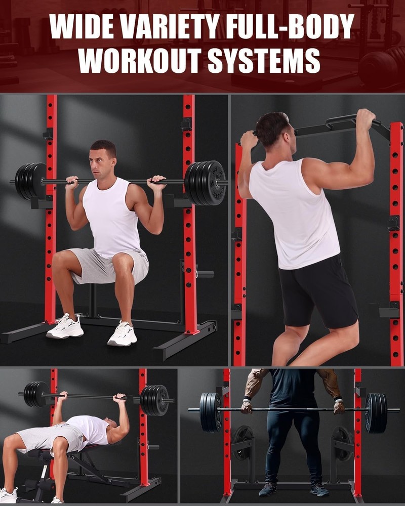 Adjustable Multi-Function Power Rack Power Cage Squat Rack w/Pull Up Bar&J-Hooks