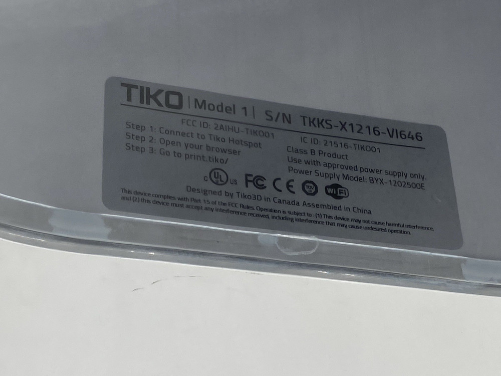 TIKO 3D Printer Model 1 No AC Adapter