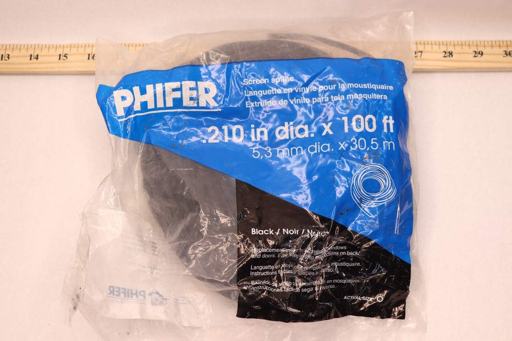 Phifer 0.210 in. x 100 ft. Black Spline