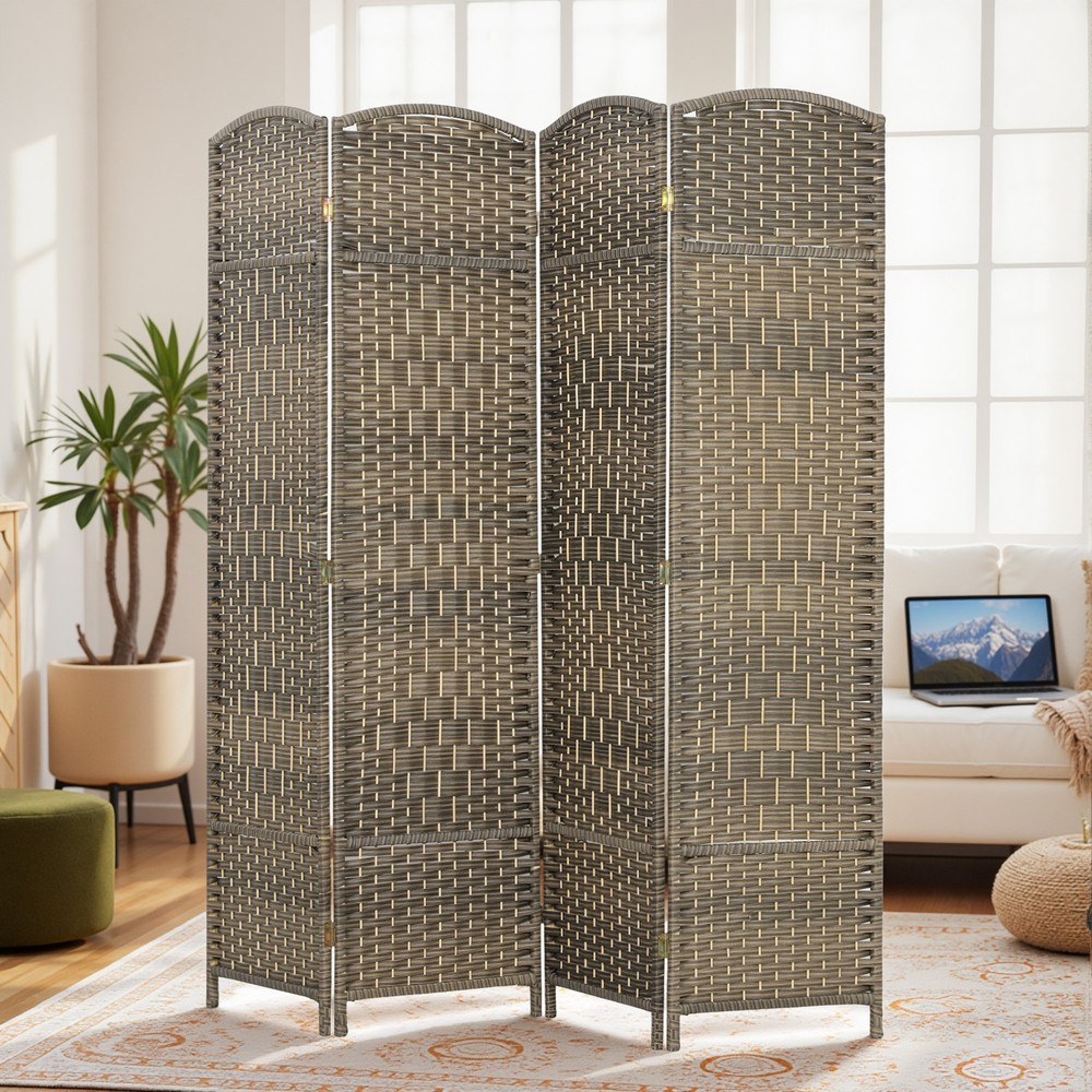 4 Panel Room Divider Hand-Woven Freestanding Partition