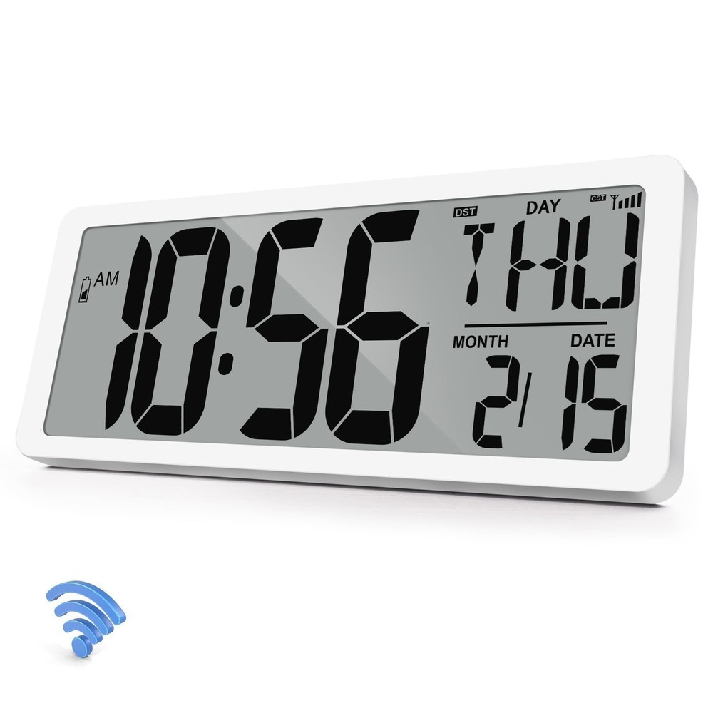 Atomic Clock 15" Digital Wall Clock Battery Operated Atomic Wall Clock Large ...