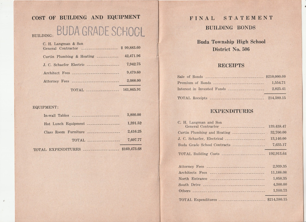 1957 PROGRAM - BUDA HIGH & GRADE SCHOOLS - DEDICATION & OPEN HOUSE - ILLINOIS