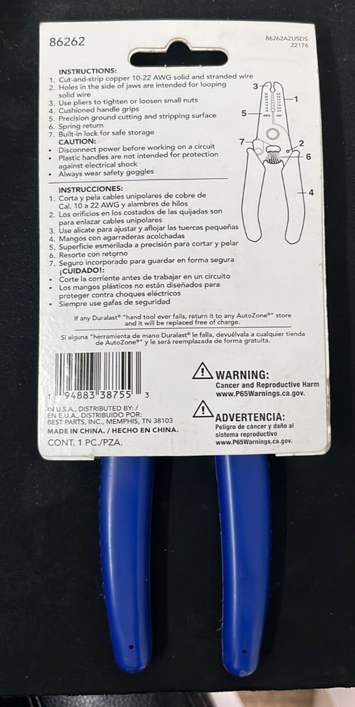 Duralast Model 86262 wire stripper new